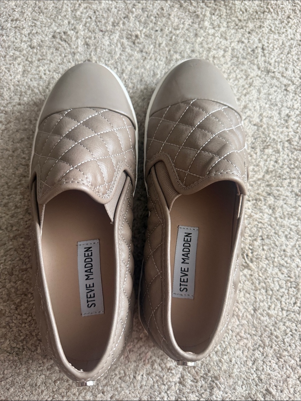 Steve Madden Quilted Slip-On Moccasins in Taupe